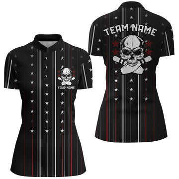 Women's Skull Bowling Quarter Zip Shirt with Custom Team Name I5250