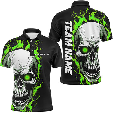 Green Flame Skull Bowling Polo for Men I5270