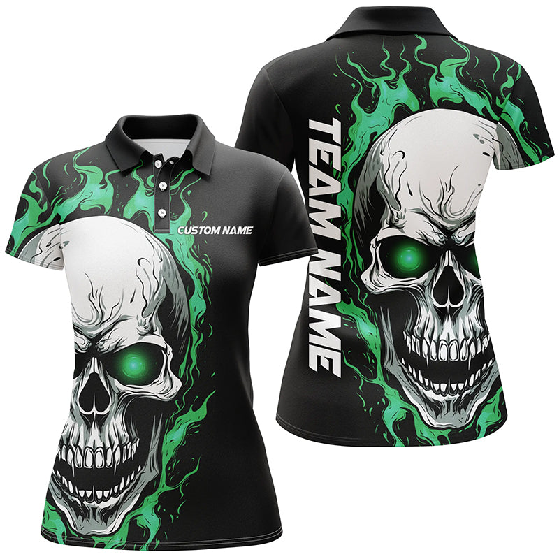 Sea Foam Green Flame Skull Women's Bowling Polo I5271