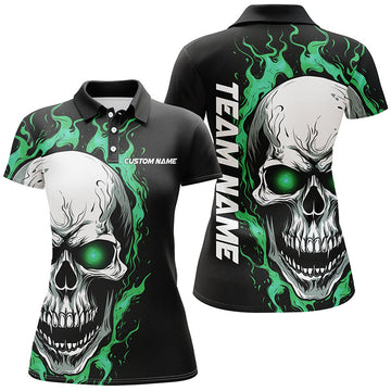Sea Foam Green Flame Skull Women's Bowling Polo I5271