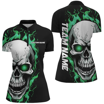 Sea Foam Green Skull Women's Bowling Quarter Zip Jersey I5271