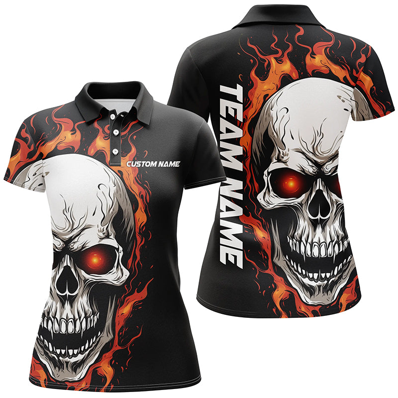 Orange Flame Skull Women's Bowling Polo Shirt I5272