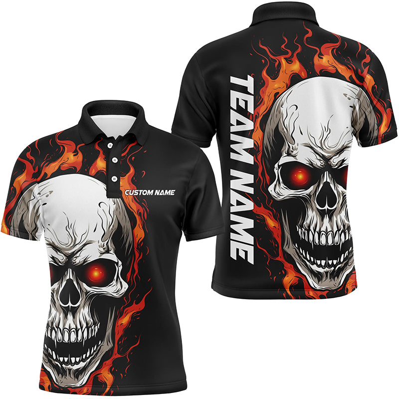 Orange Flame Skull Bowling Polo Shirt for Men I5272
