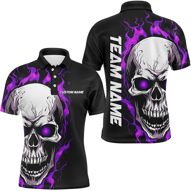 Men's Custom Purple Flame Skull Bowling Polo Shirt I5273