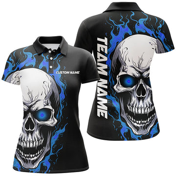 Blue Flame Skull Women's Bowling Polo Shirt I5274