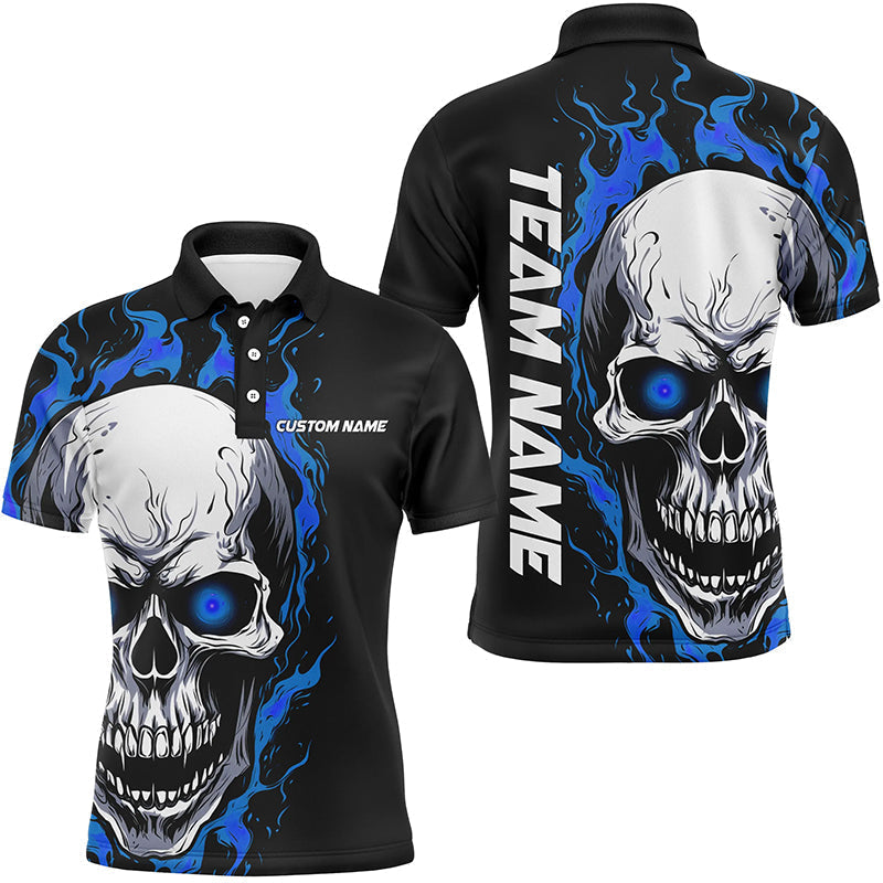 Custom Blue Flame Skull Bowling Polo Shirt for Men I5274
