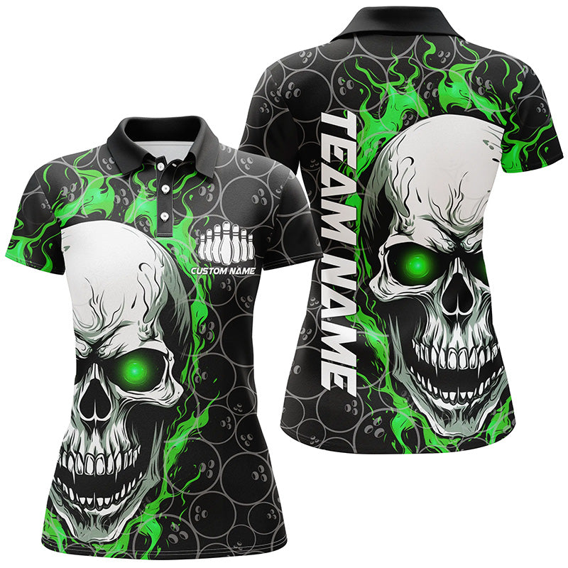 Women's Green Skull Bowling Shirt with Custom Team Name I5008