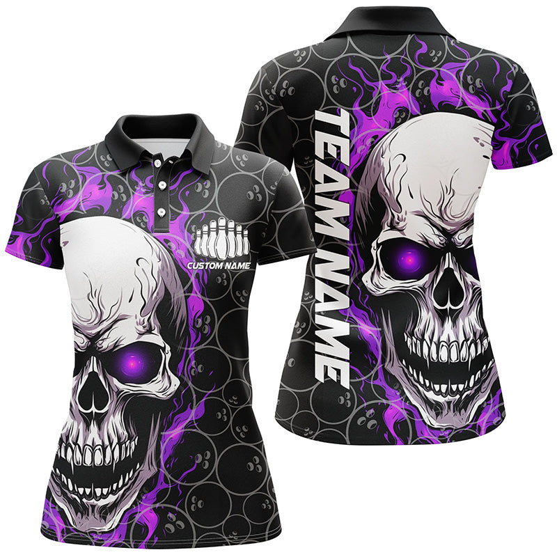 Women's Purple Skull Bowling Shirt with Custom Team Name I5009