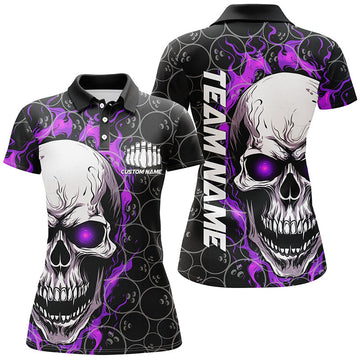 Women's Purple Skull Bowling Shirt with Custom Team Name I5009