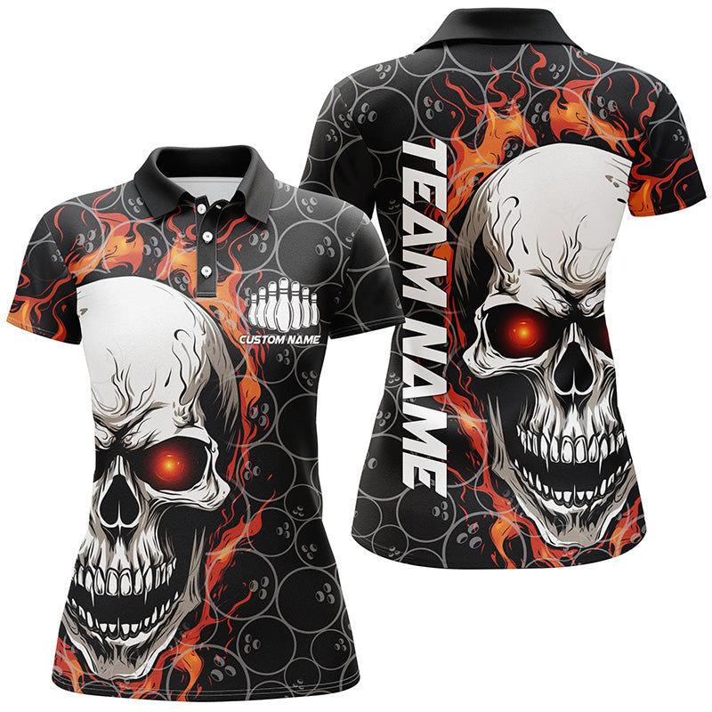 Women's Red Skull Bowling Shirt with Custom Team Name I5010