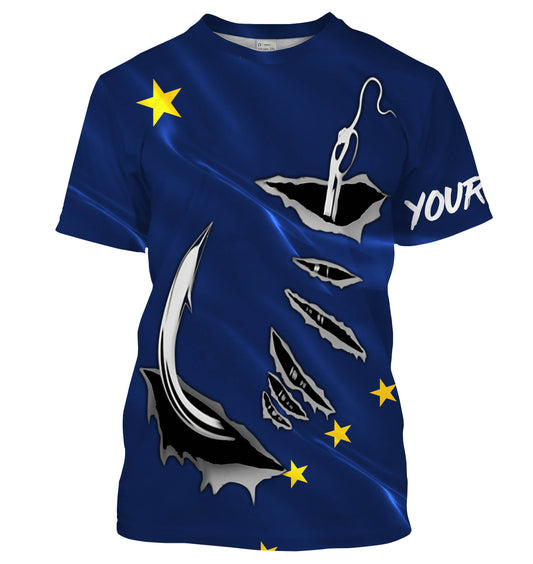 Alaska Flag Fishing 3D Fish Hook Personalized Men UV performance Fishing T Shirts - HPW46