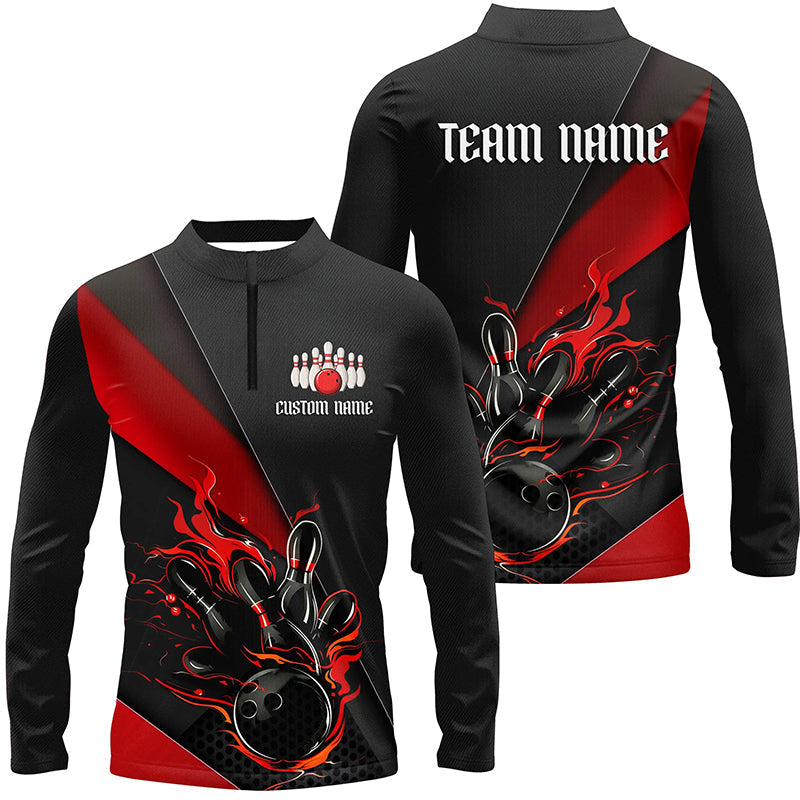 Men's Long Sleeve Red & Black Flame Bowling Shirt I6185