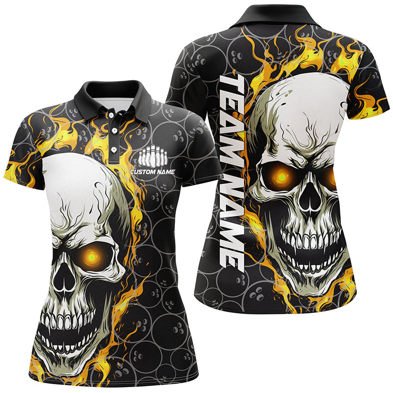 Women's Yellow Flaming Skull Bowling Shirts I5148
