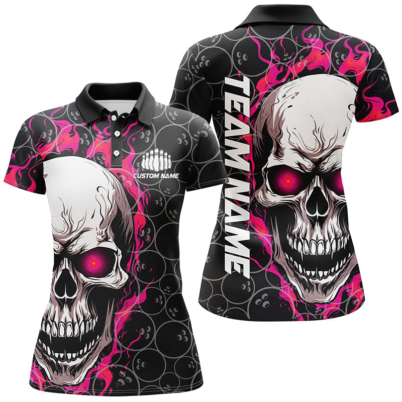Women's Pink Flaming Skull Bowling Shirts - Halloween Jerseys I5150