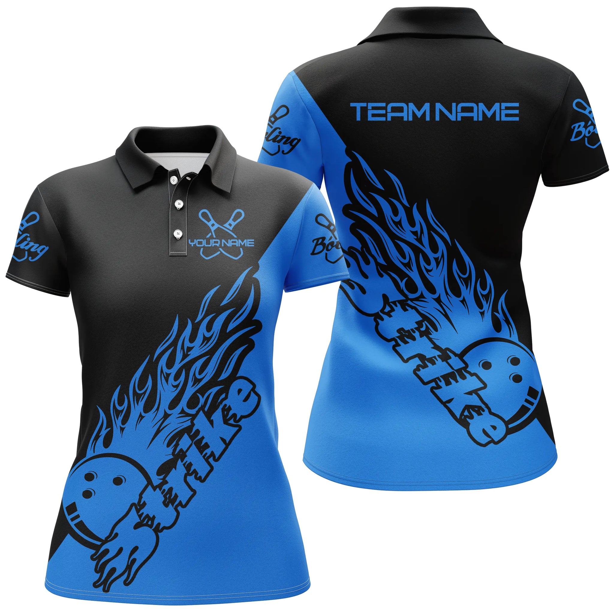 Women's Custom Bowling Team Shirts - Black & Blue I5167