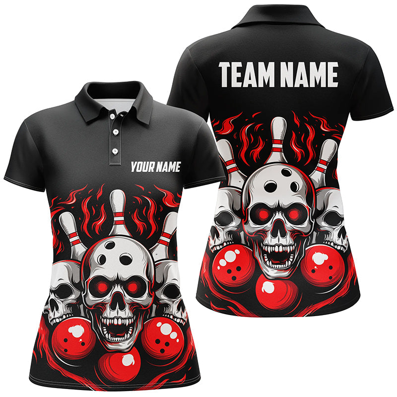 Custom Red Skull Flame Bowling Jerseys for Women I5840