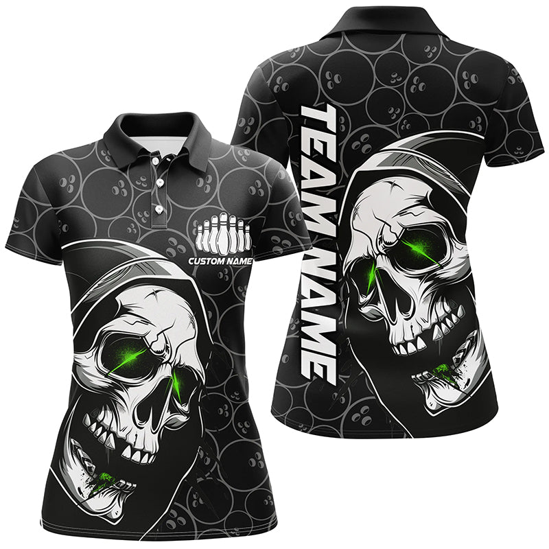 Personalised Green Skull Bowling Shirt for Women I7077
