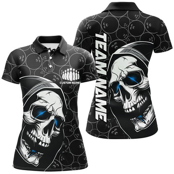Personalised Blue Halloween Skull Bowling Shirt for Women I7078