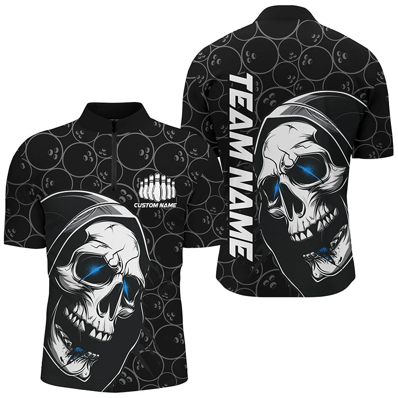 Personalised Blue Skull Bowling Shirt for Men I7078