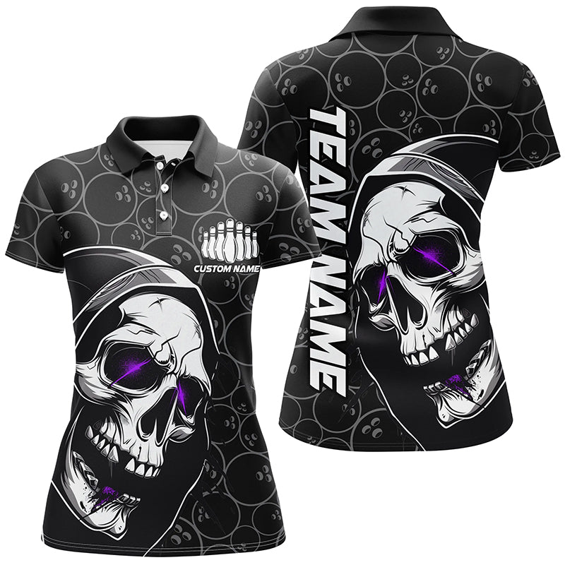 Personalised Purple Skull Bowling Shirt for Women I7079