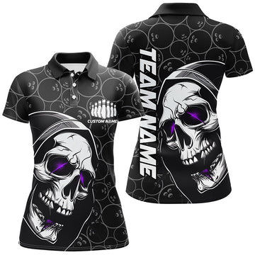 Personalised Purple Skull Bowling Shirt for Women I7079