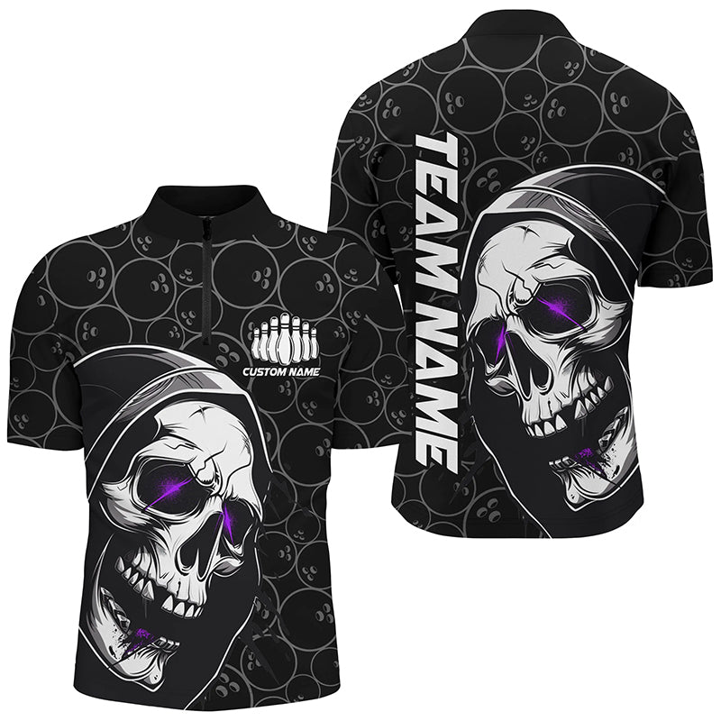 Personalised Purple Skull Bowling Shirt for Men I7079