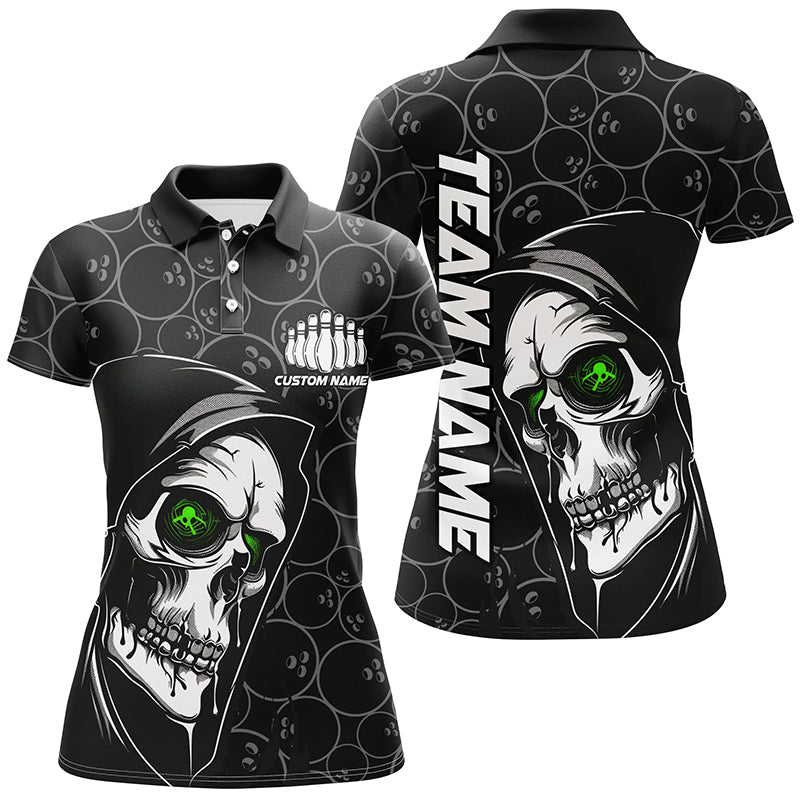 Personalised Green Skull Bowling Shirt for Women I7080