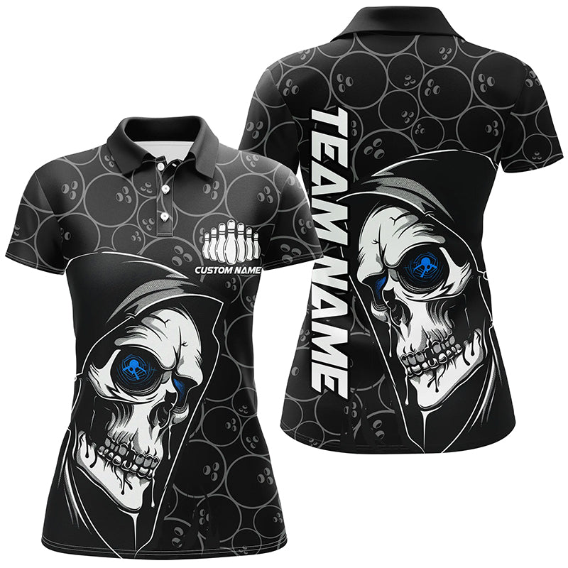 Personalised Blue Halloween Skull Bowling Shirt for Women I7081