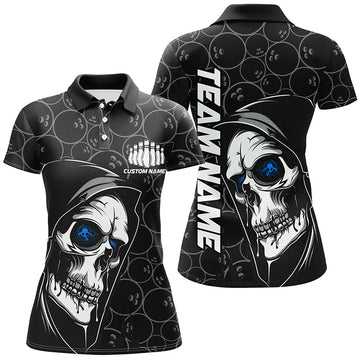 Personalised Blue Halloween Skull Bowling Shirt for Women I7081