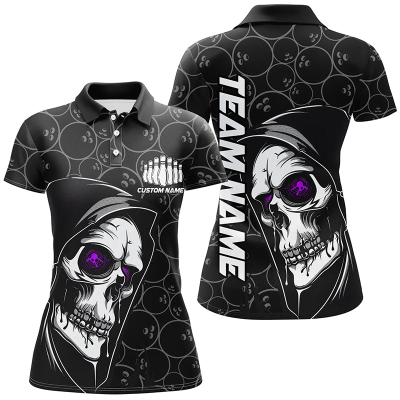 Women's Purple Halloween Skull Bowling Shirt I7082
