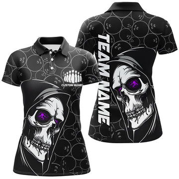 Women's Purple Halloween Skull Bowling Shirt I7082
