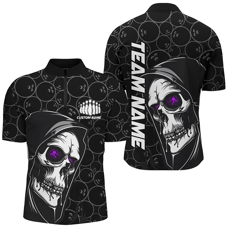 Men's Custom Purple Halloween Skull Bowling Shirt I7082
