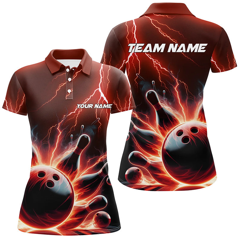 Women's Red Bowling Polo - Thunder Lightning Strike Team Shirt I5404