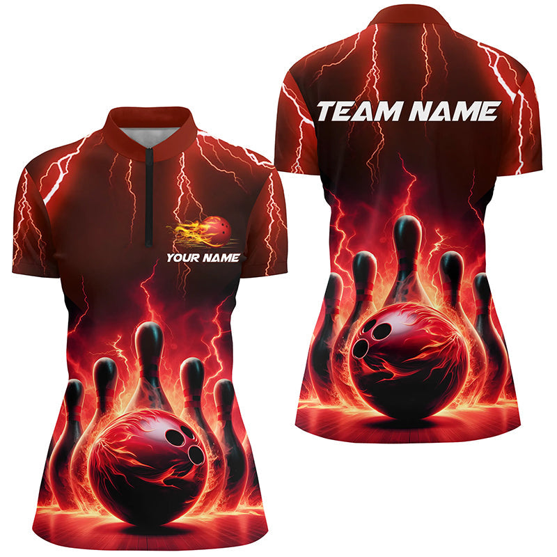 Women's Red Thunder Bowling Quarter Zip Jersey I5407