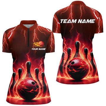 Women's Red Thunder Bowling Quarter Zip Jersey I5407