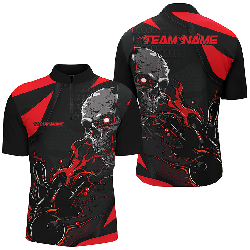 Men's Black & Red Flame Halloween Bowling Shirt I7088