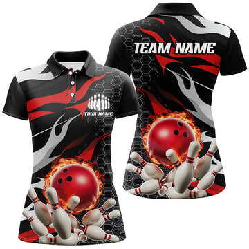 Women's Red & Black Flame Bowling Shirts I6789