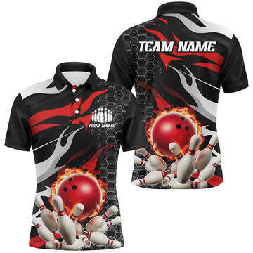 Men's Red & Black Custom Flame Bowling Shirts I6789