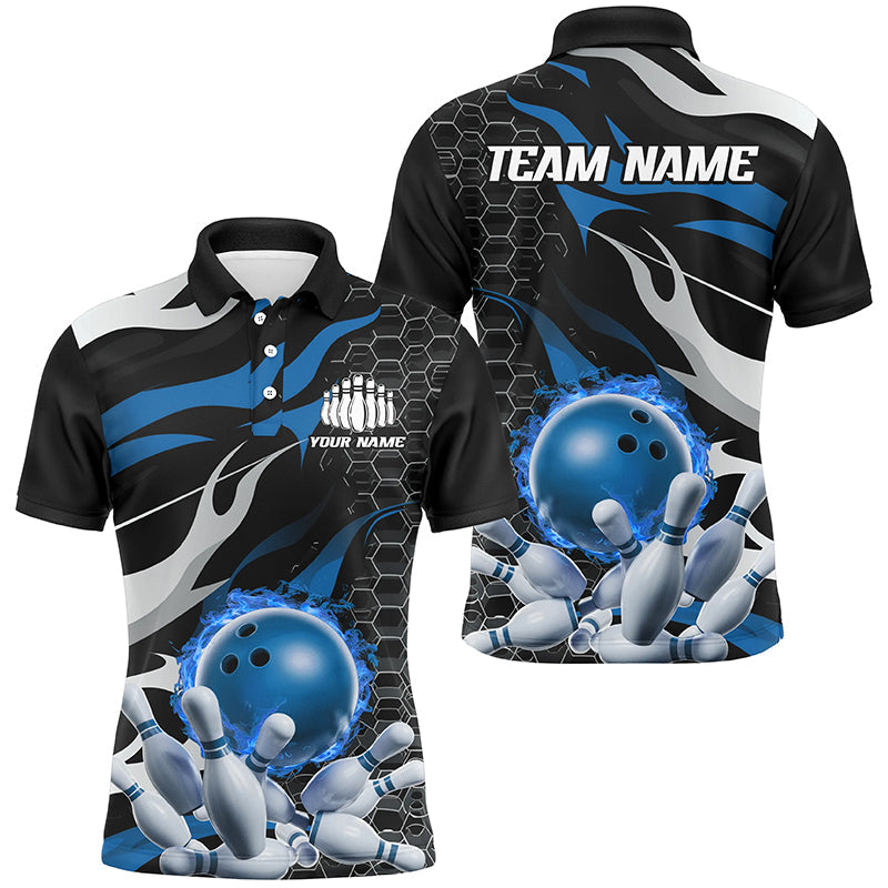 Men's Blue & Black Flame Bowling Team Shirts I6790