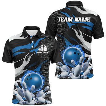 Men's Blue & Black Flame Bowling Team Shirts I6790
