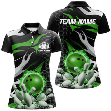 Women's Green & Black Flame Bowling Shirts I6791