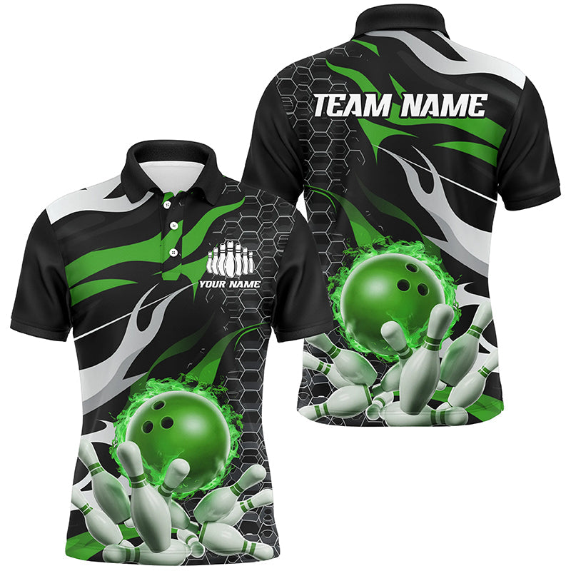 Men's Green & Black Flame Bowling Shirts I6791