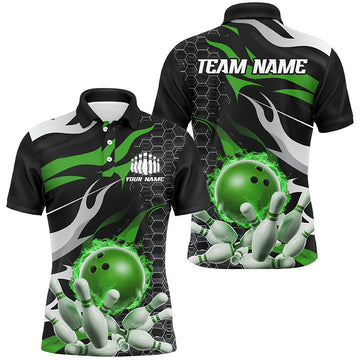 Men's Green & Black Flame Bowling Shirts I6791