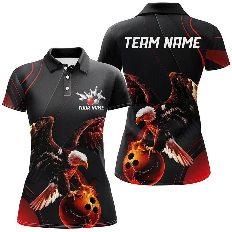 Red Flame Women's Bowling Shirt, Custom Eagle Team Design I7111