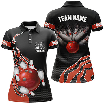 Red Flame Women's Bowling Polo Shirt - Custom Team Jersey I5216