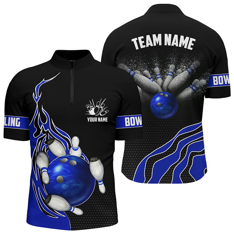 Men's Blue Flame Bowling Polo Shirt - Custom Team Jersey I5217