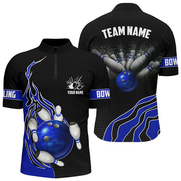 Men's Blue Flame Bowling Polo Shirt - Custom Team Jersey I5217