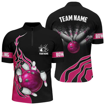 Men's Pink Flame Bowling Polo Shirt - Custom Team Jersey I5219