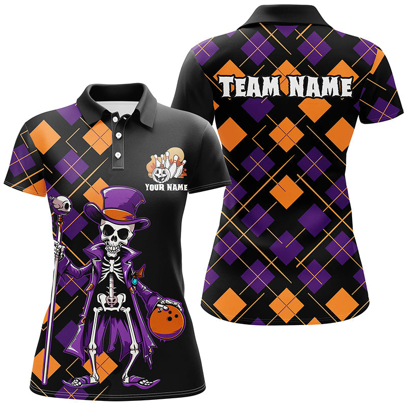 Halloween Skull Argyle Bowling Shirt for Women I7123