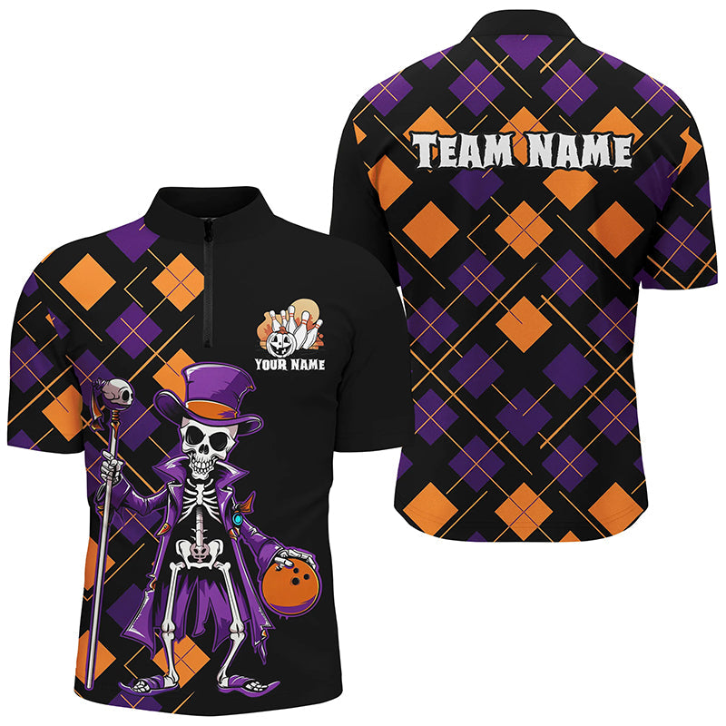 Men's Halloween Skull Bowling Shirt, Argyle Pattern I7123